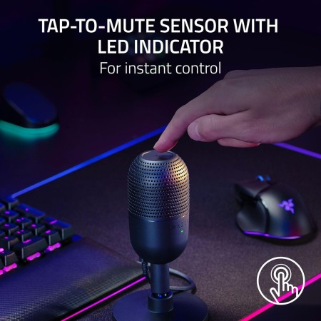 Razer Seiren V3 Mini Mic , 14 mm condenser, Super‑cardioid, Tap‑to‑Mute button, Detachable base, 269 g, USB‑A to USB‑C - BLACK Razer Seiren V3 Mini Mic , 14 mm condenser, Super‑cardioid, Tap‑to‑Mute button, Detachable base, 269 g, USB‑A to USB‑C - BLACK