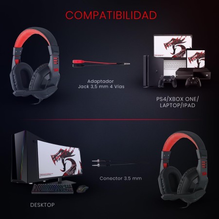 Gaming Headset REDRAGON ARES H120 – Comfortable Stereo Sound with Noise-Isolating Mic – Black/Red