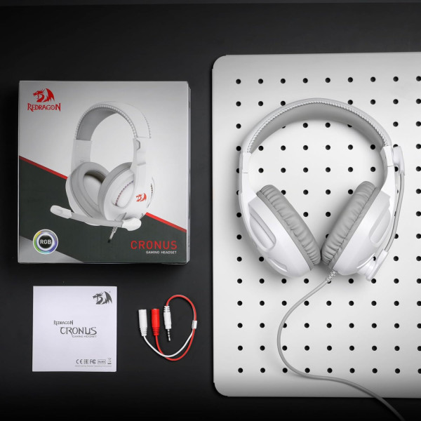 سماعة الألعاب REDRAGON H211W-RGB CRONUS بإضاءة RGB وتصميم أنيق باللون الأبيض – صوت ستيريو وميكروفون معزول سماعة الألعاب REDRAGON H211W-RGB CRONUS بإضاءة RGB وتصميم أنيق باللون الأبيض – صوت ستيريو وميكروفون معزول