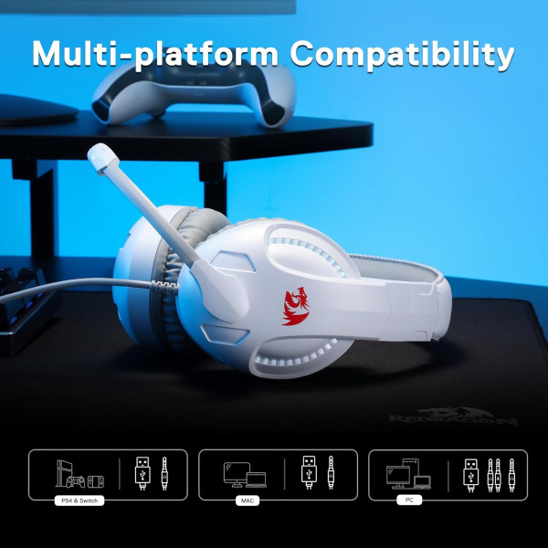 سماعة الألعاب REDRAGON H211W-RGB CRONUS بإضاءة RGB وتصميم أنيق باللون الأبيض – صوت ستيريو وميكروفون معزول سماعة الألعاب REDRAGON H211W-RGB CRONUS بإضاءة RGB وتصميم أنيق باللون الأبيض – صوت ستيريو وميكروفون معزول