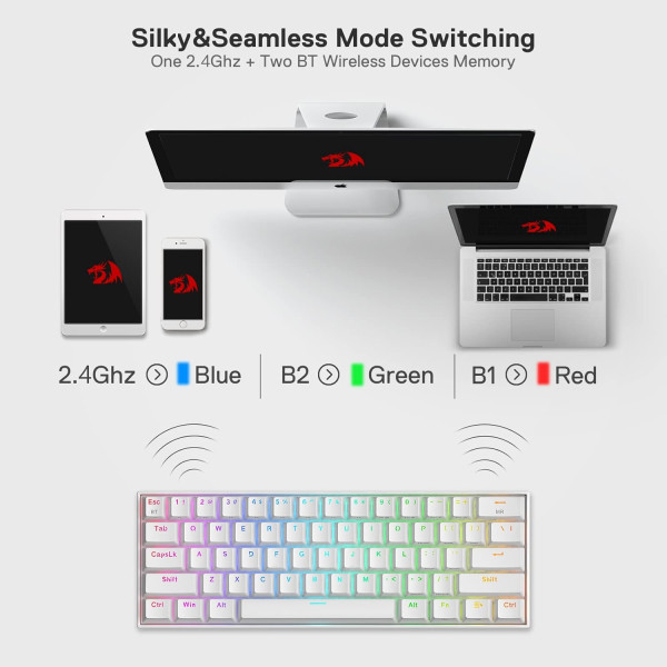 Mechanical Keyboard REDRAGON -RGB-PRO 60% Wireless – Brown Switch – RGB Lighting – WHITE Mechanical Keyboard REDRAGON -RGB-PRO 60% Wireless – Brown Switch – RGB Lighting – WHITE