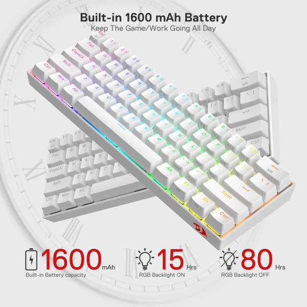 Mechanical Keyboard REDRAGON -RGB-PRO 60% Wireless – Brown Switch – RGB Lighting – WHITE Mechanical Keyboard REDRAGON -RGB-PRO 60% Wireless – Brown Switch – RGB Lighting – WHITE