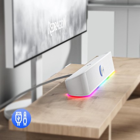 Stereo Gaming Speakers REDRAGON GS560W ADIEMUS  with RGB Lighting – Elegant White Design