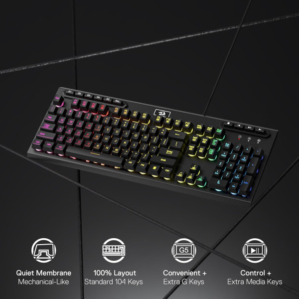 لوحة مفاتيح للألعاب REDRAGON ADITYA K513-RGB – مفاتيح غشائية – إضاءة RGB – تصميم كامل الحجم – أسود لوحة مفاتيح للألعاب REDRAGON ADITYA K513-RGB – مفاتيح غشائية – إضاءة RGB – تصميم كامل الحجم – أسود