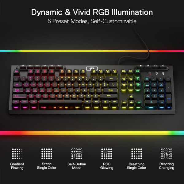 لوحة مفاتيح للألعاب REDRAGON ADITYA K513-RGB – مفاتيح غشائية – إضاءة RGB – تصميم كامل الحجم – أسود لوحة مفاتيح للألعاب REDRAGON ADITYA K513-RGB – مفاتيح غشائية – إضاءة RGB – تصميم كامل الحجم – أسود