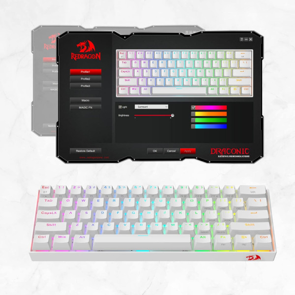 REDRAGON DRACONIC Pro K530W-RGB-PRO-RED 60% Wireless Mechanical Keyboard – Red Switch – RGB Lighting – WHITE REDRAGON DRACONIC Pro K530W-RGB-PRO-RED 60% Wireless Mechanical Keyboard – Red Switch – RGB Lighting – WHITE