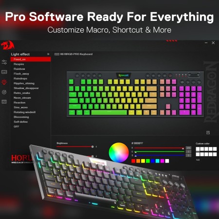 Mechanical Gaming Keyboard REDRAGON K618RGB-PRO HORUS Full-Size – Red Switch – Bluetooth/Wireless – RGB – Black Mechanical Gaming Keyboard REDRAGON K618RGB-PRO HORUS Full-Size – Red Switch – Bluetooth/Wireless – RGB – Black
