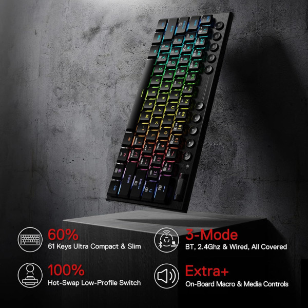 Gaming Keyboard REDRAGON Notics Pro K632RGB-PRO 60% Mechanical Wireless – Red Switch – RGB – Black Gaming Keyboard REDRAGON Notics Pro K632RGB-PRO 60% Mechanical Wireless – Red Switch – RGB – Black