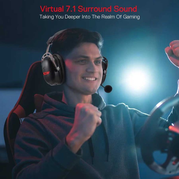 سماعة ألعاب سلكية Redragon H376BR Aurora 7.1 – التحكم في مستوى الصوت من الكابل، وسائد مريحة، صوت محيطي افتراضي 7.1 - اسود