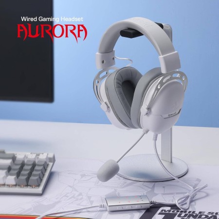 Redragon Aurora H376WG Headset, 7.1 surround sound, omnidirectional microphone, RGB lighting , PC / PS4 / PS5 - white