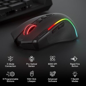 Gaming Mouse Redragon M612-RGB-PRO Predator Pro, 2.4GHz wireless, 9 buttons, 8000 DPI, Up to 1000Hz Polling rate - BLACK Gaming Mouse Redragon M612-RGB-PRO Predator Pro, 2.4GHz wireless, 9 buttons, 8000 DPI, Up to 1000Hz Polling rate - BLACK