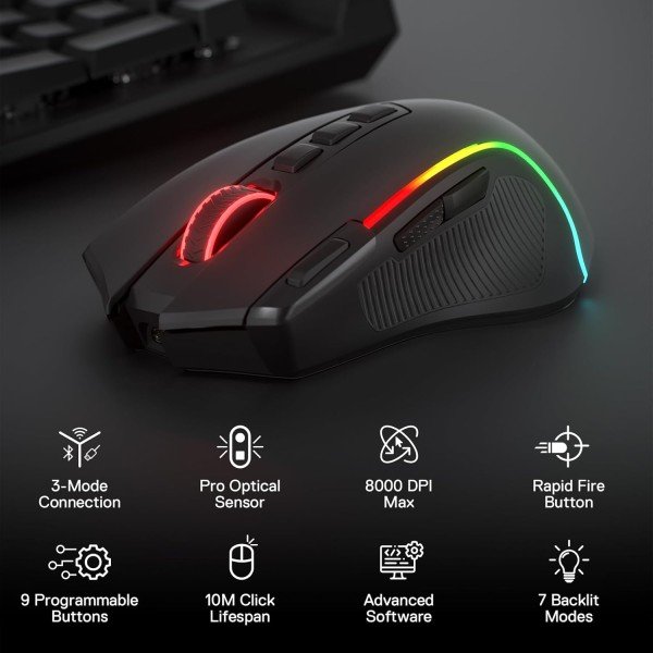 Gaming Mouse Redragon M612-RGB-PRO Predator Pro, 2.4GHz wireless, 9 buttons, 8000 DPI, Up to 1000Hz Polling rate - BLACK Gaming Mouse Redragon M612-RGB-PRO Predator Pro, 2.4GHz wireless, 9 buttons, 8000 DPI, Up to 1000Hz Polling rate - BLACK