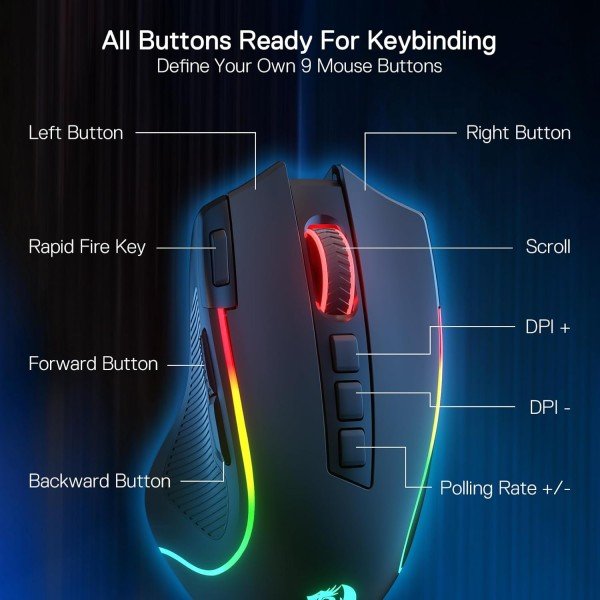 Gaming Mouse Redragon M612-RGB-PRO Predator Pro, 2.4GHz wireless, 9 buttons, 8000 DPI, Up to 1000Hz Polling rate - BLACK Gaming Mouse Redragon M612-RGB-PRO Predator Pro, 2.4GHz wireless, 9 buttons, 8000 DPI, Up to 1000Hz Polling rate - BLACK