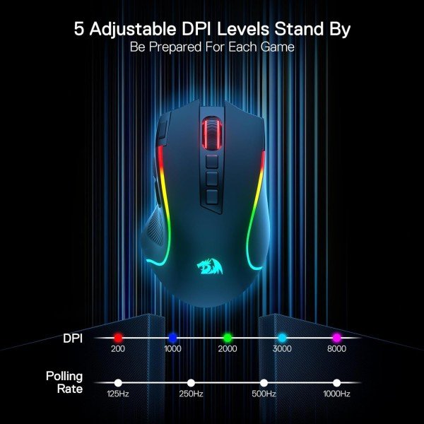 Gaming Mouse Redragon M612-RGB-PRO Predator Pro, 2.4GHz wireless, 9 buttons, 8000 DPI, Up to 1000Hz Polling rate - BLACK Gaming Mouse Redragon M612-RGB-PRO Predator Pro, 2.4GHz wireless, 9 buttons, 8000 DPI, Up to 1000Hz Polling rate - BLACK