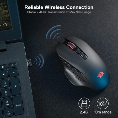فأرة العاب لاسلكية Redragon M656 Gainer, حساسية قابلة للتبديل حتى 4000 DPI, مع 7 أزرار قابلة للتخصيص, مخصصة لليد اليمنى - أسود