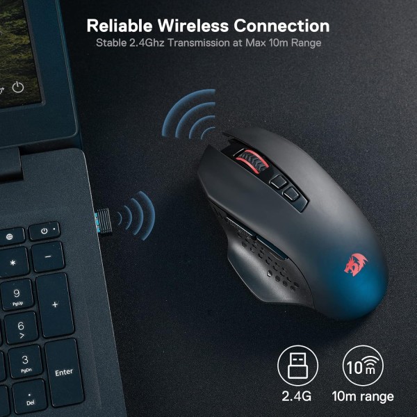 Gaming Mouse Redragon M656 Gainer, 2.4GHz wireless, 7 programmable buttons 4000 DPI,  right-handed design - BLACK