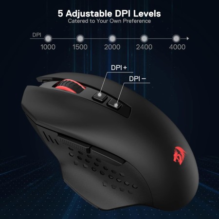 فأرة العاب لاسلكية Redragon M656 Gainer, حساسية قابلة للتبديل حتى 4000 DPI, مع 7 أزرار قابلة للتخصيص, مخصصة لليد اليمنى - أسود