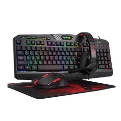  Gaming Combo Redragon Complete 4-in-1 gaming bundle Keyboard  ,Mouse ,Headset ,Mouse Pad Wired - Black