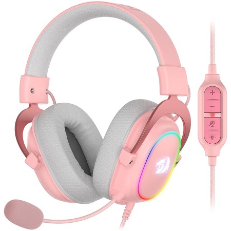 سماعة ألعاب سلكية Redragon Zeus-X H510P RGB، صوت محيطي افتراضي 7.1، ميكروفون عالي الجودة قابل للفصل، تحكم مدمج في الصوت - وردي