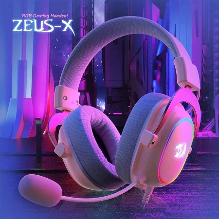 سماعة ألعاب سلكية Redragon Zeus-X H510P RGB، صوت محيطي افتراضي 7.1، ميكروفون عالي الجودة قابل للفصل، تحكم مدمج في الصوت - وردي