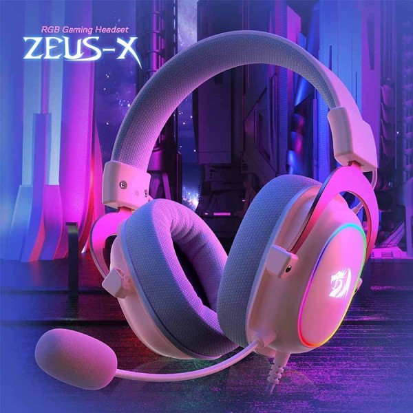 Wired Gaming Headset Redragon Zeus-X H510P RGB ,7.1 virtual surround ,High-quality detachable microphone ,Inline audio controls - Pink