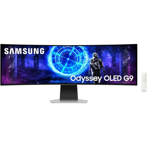 شاشة ألعاب سامسونج أوديسي G9-G95SD منحنية OLED بحجم 49 بوصة بدقة DQHD، تردد 240 هرتز، زمن استجابة 0.03 مللي ثانية - فضية اللون