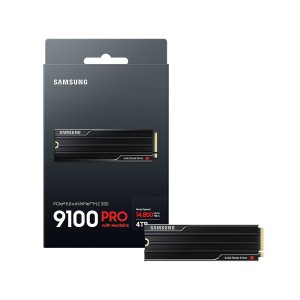 وحدة تخزين داخلية Samsung 9100 PRO مع مشتت حراري, سعة 4 تيرابايت, تصميم M.2 2280 NVMe,  واجهة PCIe 5.0 , سرعة القراءة حتى 14,800 مب/ثا, ذاكرة 3D TLC V-NAND, دعم Samsung Magician