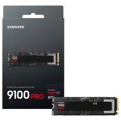وحدة تخزين سامسونج 9100 برو 8 تيرابايت PCIe 5.0 NVMe M.2 SSD، سرعة تصل إلى 14700 ميجابايت في الثانية، ذاكرة V-NAND TLC، دعم TRIM وSMART، واجهة PCIe 5.0