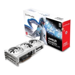 كرت شاشة احترافي SAPPHIRE PURE Radeon RX 9070 XT, ذاكرة 16GB GDDR6, إصدار مكسور السرعة OC, نظام تبريد ب3 مراوح, واجهة التوصيل PCIe 5.0 x16 - أبيض