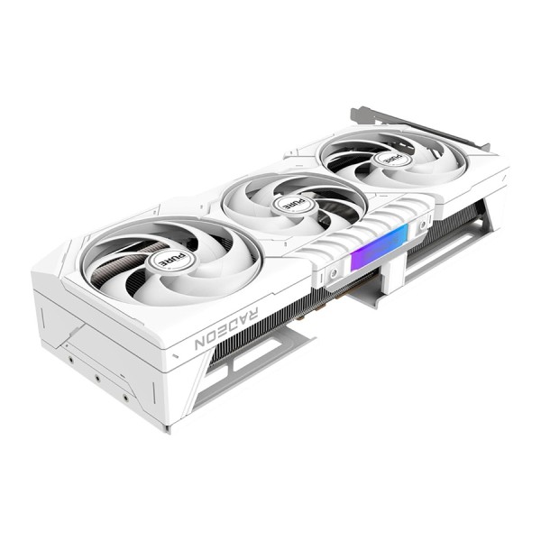 كرت شاشة احترافي SAPPHIRE PURE Radeon RX 9070 XT, ذاكرة 16GB GDDR6, إصدار مكسور السرعة OC, نظام تبريد ب3 مراوح, واجهة التوصيل PCIe 5.0 x16 - أبيض