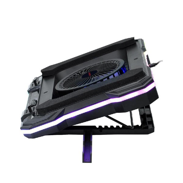 حامل لابتوب SPEAR ChillMax, مزود بمروحة مقاس 140 مم, 7 زوايا قابلة للتعديل, إضاءة RGB, التحكم بالإضاءة عبر شاشة لمس LCD, منفذان USB 2.0, حامل مدمج للجوال - أسود حامل لابتوب SPEAR ChillMax, مزود بمروحة مقاس 140 مم, 7 زوايا قابلة للتعديل, إضاءة RGB, التحكم بالإضاءة عبر شاشة لمس LCD, منفذان USB 2.0, حامل مدمج للجوال - أسود