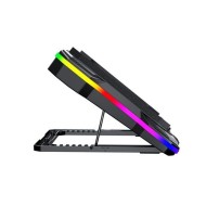 حامل لابتوب SPEAR ChillMax, مزود بمروحة مقاس 140 مم, 7 زوايا قابلة للتعديل, إضاءة RGB, التحكم بالإضاءة عبر شاشة لمس LCD, منفذان USB 2.0, حامل مدمج للجوال - أسود