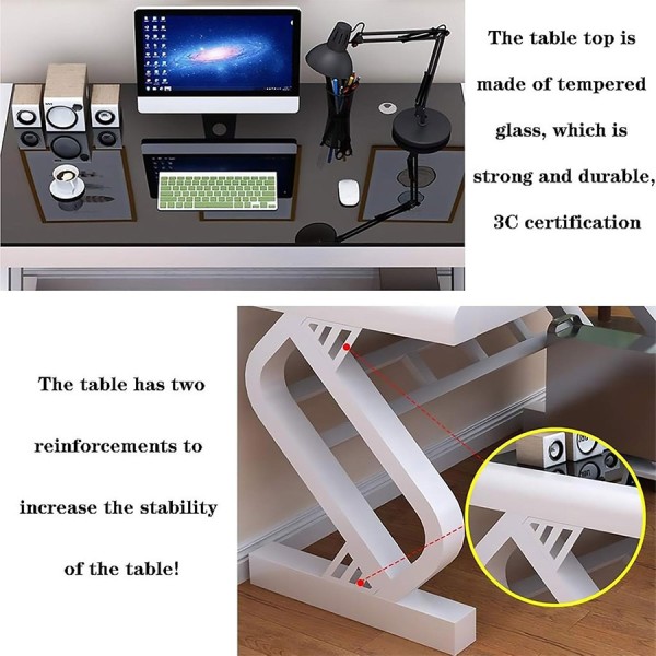 STRONG HAND OD3, Temp-Glass gaming Desk (120CM X 60CM X 75CM), Cable-management - WHITE