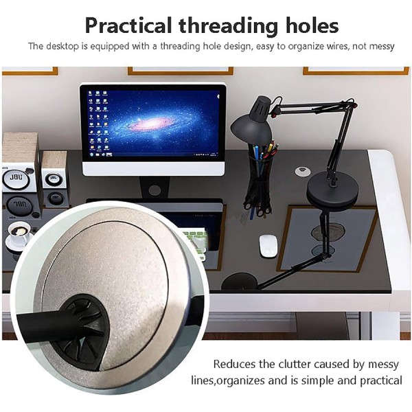 STRONG HAND OD3, Temp-Glass gaming Desk (120CM X 60CM X 75CM), Cable-management - WHITE