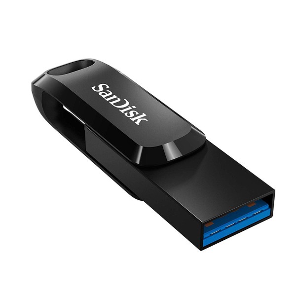 فلاش ميموري SanDisk Ultra Dual Drive Go, سعة تخزين 256GB, تصميم ثنائي المنافذ USB-C وUSB-A, سرعة قراءة تصل إلى 400 مب/ثا, توصيل وتشغيل مباشر - أسود