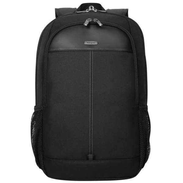 حقيبة ظهر TARGUS TBB943GL كلاسيك 15.6 بوصة، تحتوي على مساحة عمل داخلية لمستلزمات المكتب الأساسية، مزودة بحزام تثبيت على حقيبة السفر لسهولة التنقل