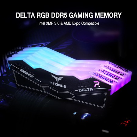 ذاكرة مكتبية TEAMGROUP T-FORCE DELTA RGB, سعة 16GB (2X8GB), سرعة 6000 ميجاهرتز DDR5, التوقيت CL38, متوافقة مع Intel XMP 3.0, AMD EXPO - أسود