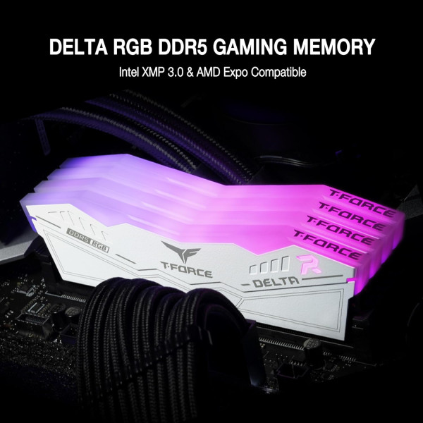 ديسكتوب رام TEAMGROUP T-FORCE DELTA RGB DDR5 بسعة 32GB وتردد 6000MHz – أبيض ديسكتوب رام TEAMGROUP T-FORCE DELTA RGB DDR5 بسعة 32GB وتردد 6000MHz – أبيض