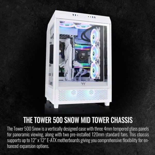 Thermaltake The Tower 500 Tempered Glass Mid Tower E-ATX Case, SPCC Material, 9 Expansion Slots, White Thermaltake The Tower 500 Tempered Glass Mid Tower E-ATX Case, SPCC Material, 9 Expansion Slots, White