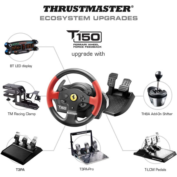 ثرست ماستر T150 Force Feedback Ferrari Edition عجلة سباق متعددة الاستخدامات بتصميم مستوحى من فيراري, مخصصة لأجهزة بلايستيشن 4، بلايستيشن 3، والـ PC ثرست ماستر T150 Force Feedback Ferrari Edition عجلة سباق متعددة الاستخدامات بتصميم مستوحى من فيراري, مخصصة لأجهزة بلايستيشن 4، بلايستيشن 3، والـ PC