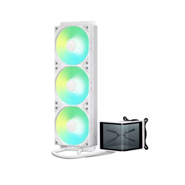 TRYX Panorama SE 360 ARGB 360mm Liquid Cooler, rotatable AMOLED display, 60Hz, 3 × 120mm ARGB Fans - WHITE