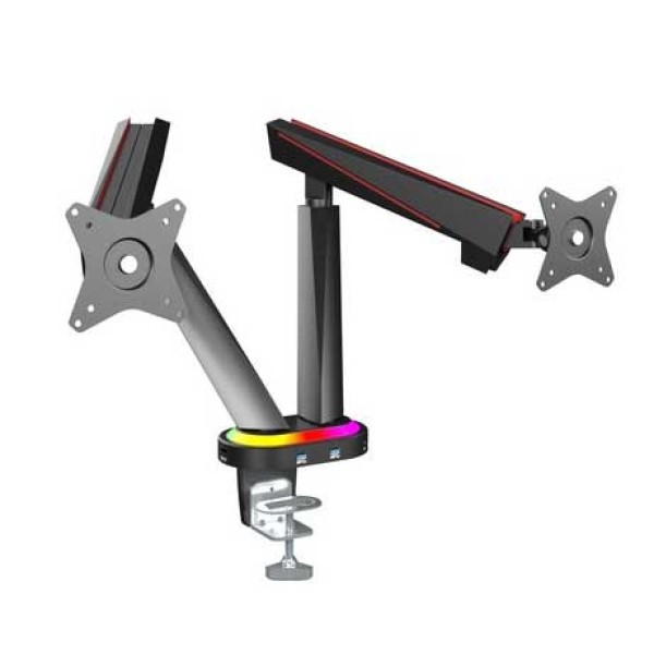Twisted Minds 17-32 Dual Monitor Pro Gaming RGB Desk Mount - Adjustable Die-Cast Aluminum Gas Spring With USB 3.0
