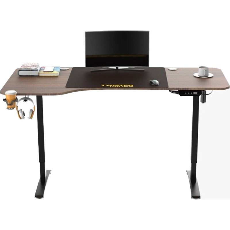 Twisted Minds T Shaped Electric Gaming Desk Table Height Adjustable - Wooden Texture