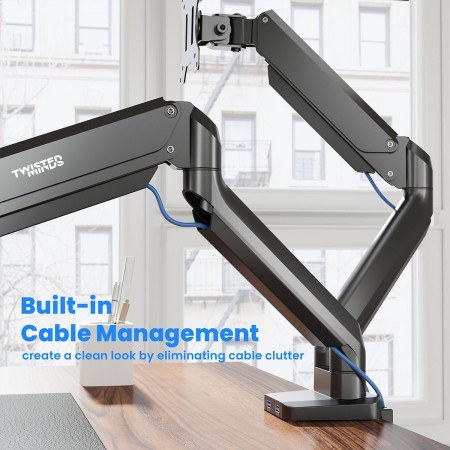 Monitor Arm TWISTED MINDS Dual  – Supports 17 to 32 inch Screens – Sturdy Aluminum Build with Full Adjustability