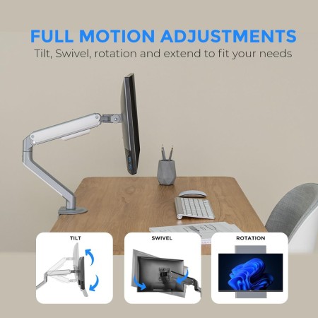 Single Monitor Arm TWISTED MINDS Economical with Gas Spring – Silver (17 to 32 inch Single Monitor Arm TWISTED MINDS Economical with Gas Spring – Silver (17 to 32 inch