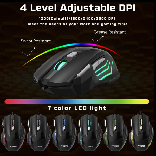 طقم ألعاب متكامل TWISTED MINDS TM-FUSION-XI 4 في 1 – لوحة مفاتيح، فأرة، سماعة، ولوحة ماوس بإضاءة RGB