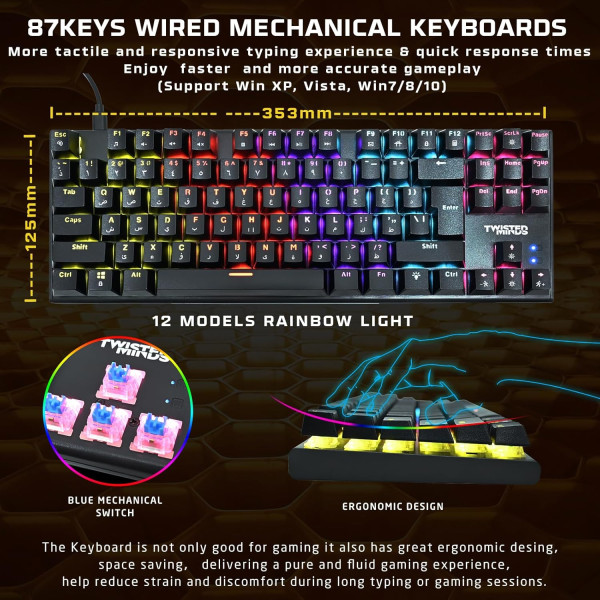 طقم ألعاب متكامل TWISTED MINDS TM-FUSION-XI 4 في 1 – لوحة مفاتيح، فأرة، سماعة، ولوحة ماوس بإضاءة RGB