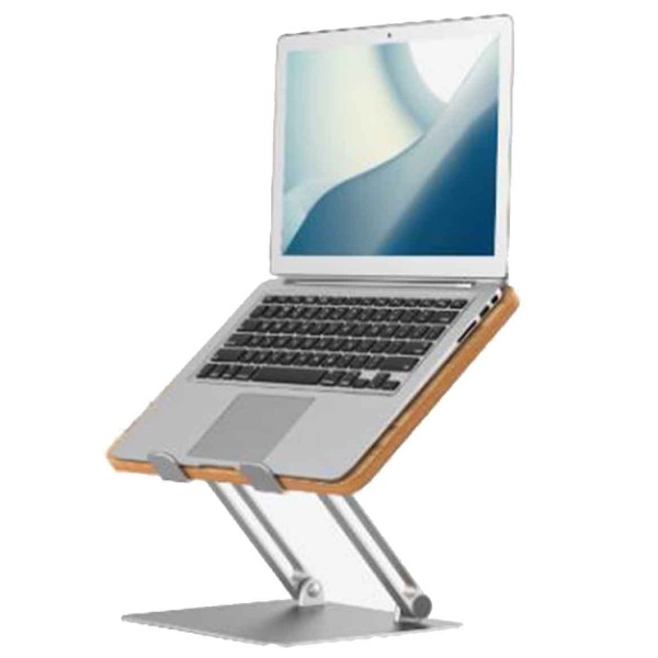 UPERGO HEIGHT ADJUSTABLE LAPTOP STAND With WOODEN METAL BASE– Silver