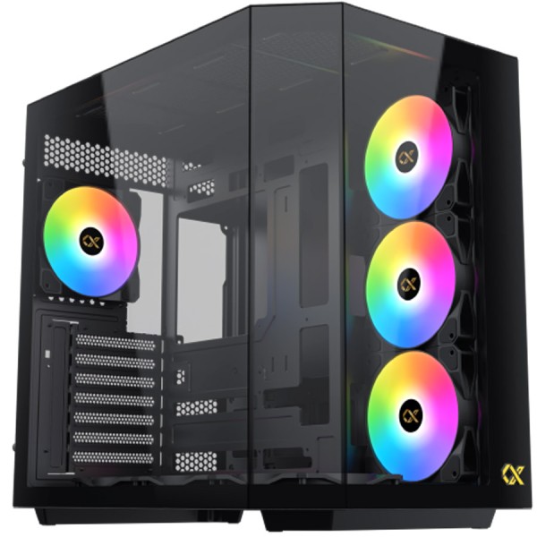 صندوق احترافي XIGMATEK CUBI II مع 7 مراوح ARGB مُثبتة مسبقًا، يدعم لوحات E-ATX و ATX و Micro-ATX، مزوّد بواجهة I/O تشمل منفذ USB-C ومنفذين USB 3.0 - اسود