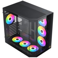 صندوق احترافي XIGMATEK CUBI II مع 7 مراوح ARGB مُثبتة مسبقًا، يدعم لوحات E-ATX و ATX و Micro-ATX، مزوّد بواجهة I/O تشمل منفذ USB-C ومنفذين USB 3.0 - اسود